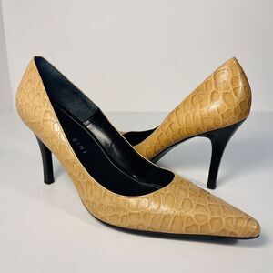 GIANNI BINI Tan Camel Yellow Crocodile Croc Alligator Leather Kitten Heels 6.5 M